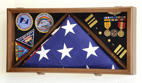 Large Flag & Medals Military Pins Patches Insignia Holds up to 5x9 Flag (Walnut Finish) by The Military Gift Store - Vysn