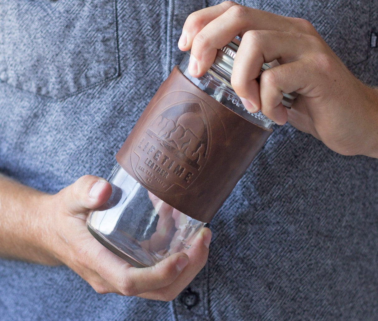 Leather Mason Jar Coozie by Lifetime Leather Co - Vysn