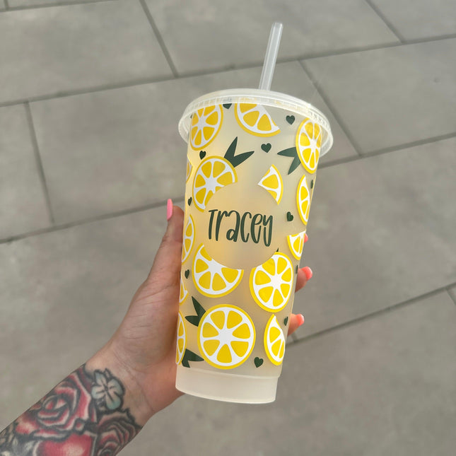 Lemon Summer Personalised Name Tumbler Venti Cold Cup 24oz - With Straw by WinsterCreations™ Official Store - Vysn
