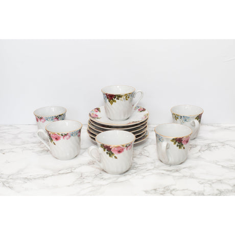 Limited Edition: Vintage Bloom Cups & Saucers Set by Tuxton Home - Vysn