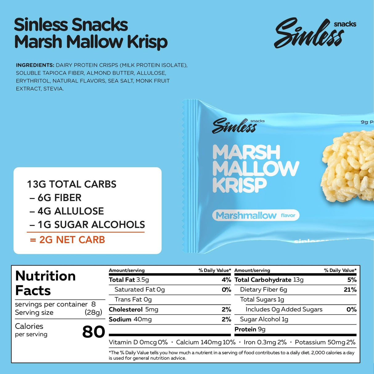 Marsh Mallow Krisp Bar by Sinless Snacks - Vysn