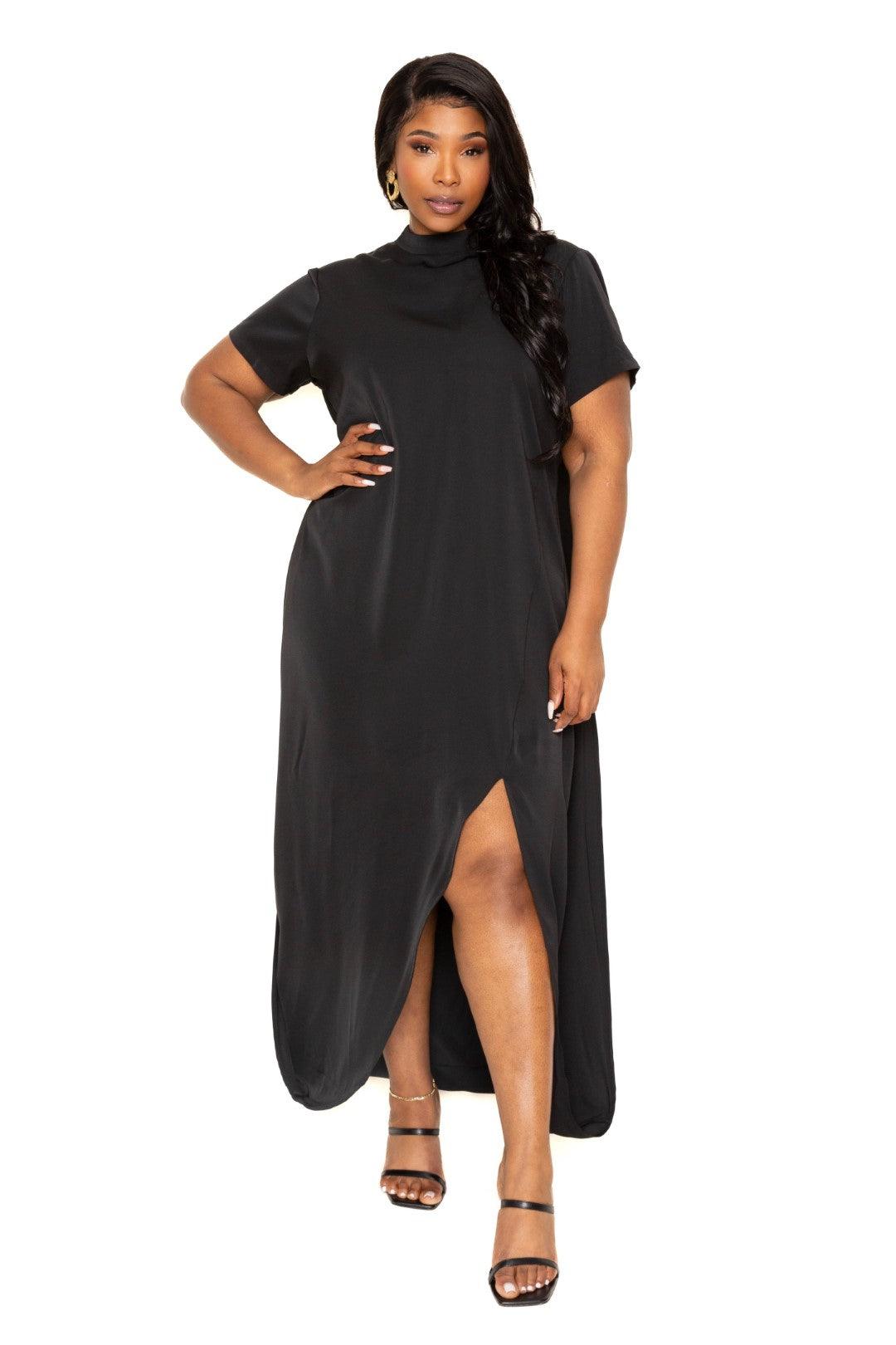 Mock neck back cape dress - Vysn