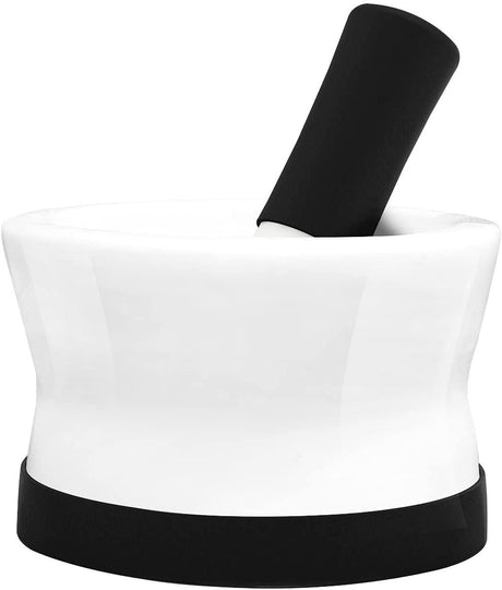 Mortar and Pestle Set - Small EZ-Grip Silicone & Porcelain Mortar With Non-Slip Scratch Proof Silicone Base - herb or spice grinder, pill crusher grinder or molcajete - NEW DESIGN - Dishwasher Safe by Cooler Kitchen - Vysn