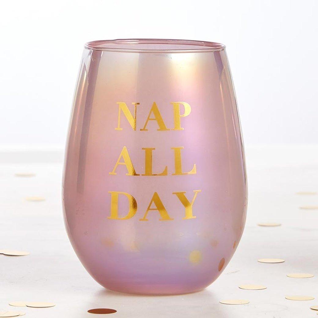 Nap All Day Stemless Wine Glass in Iridescent Tinted Pink | 20 oz. by The Bullish Store - Vysn