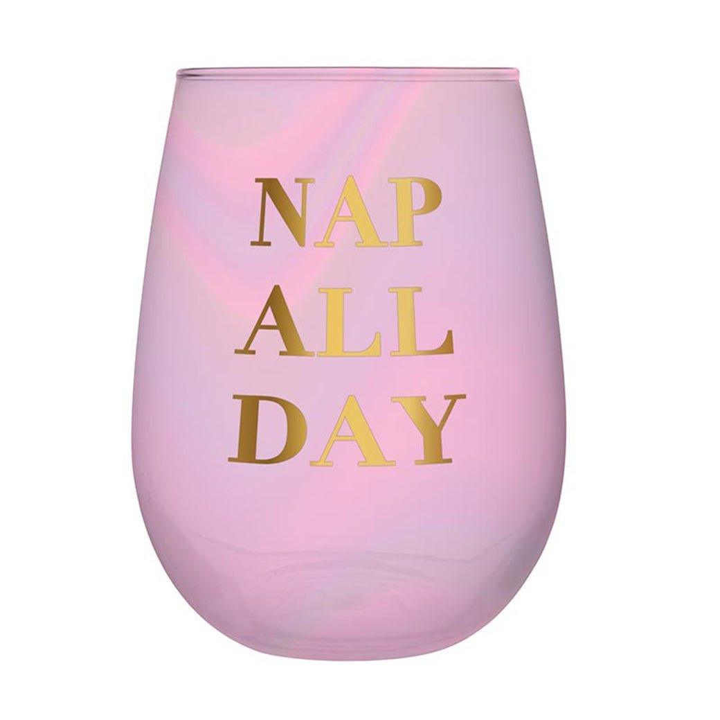 Nap All Day Stemless Wine Glass in Iridescent Tinted Pink | 20 oz. by The Bullish Store - Vysn