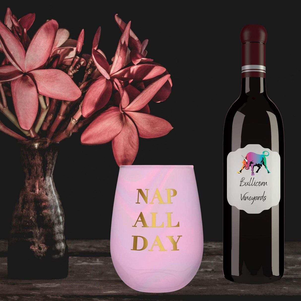 Nap All Day Stemless Wine Glass in Iridescent Tinted Pink | 20 oz. by The Bullish Store - Vysn