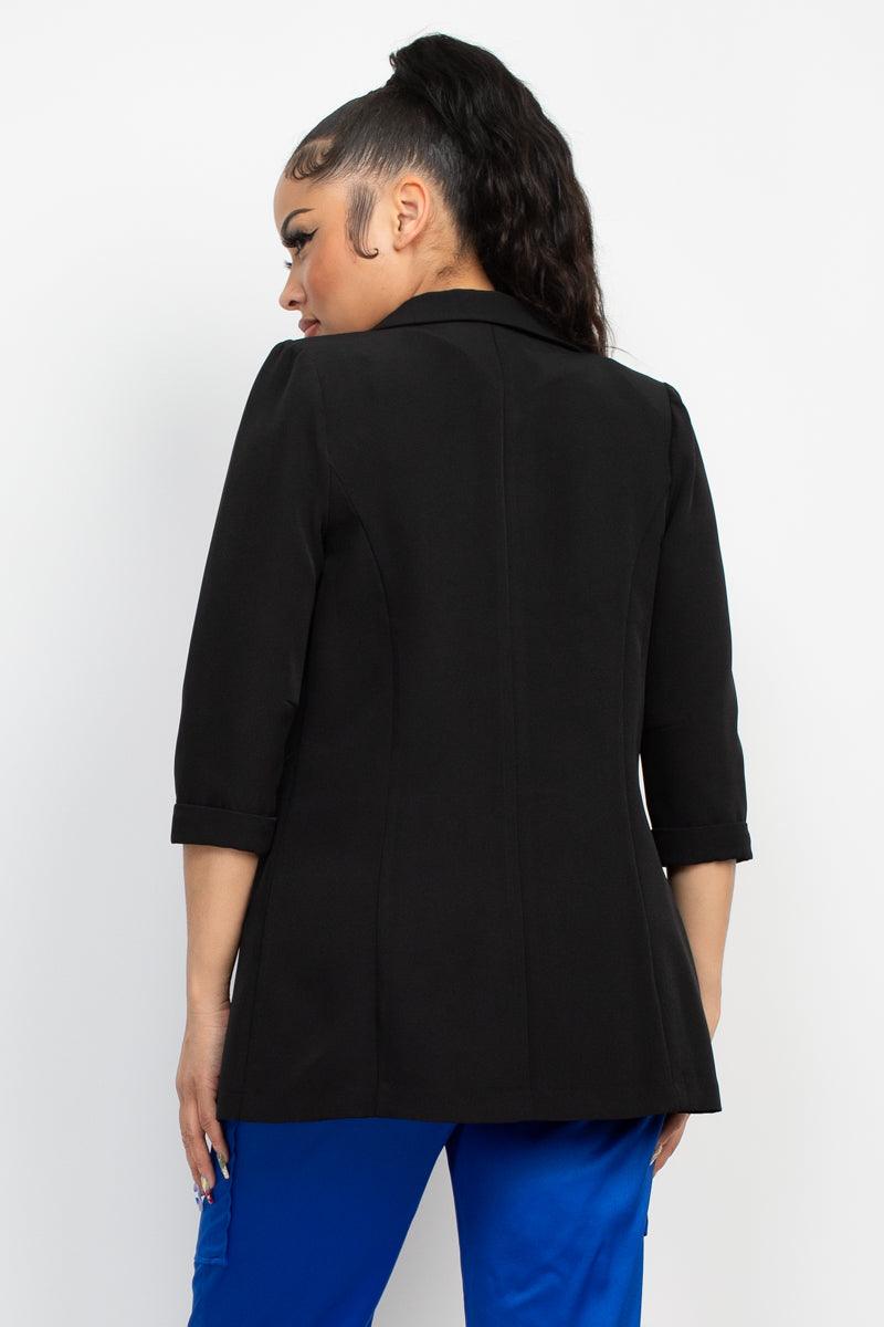 Open Front Notch Solid Jacket - VYSN