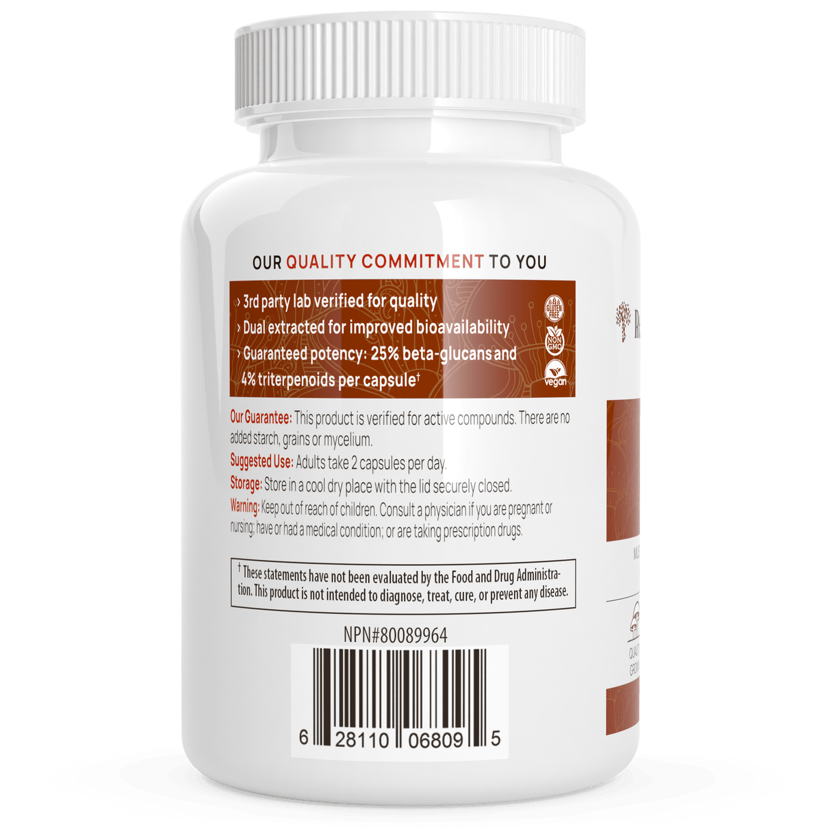 Organic Reishi Mushroom Capsules by Real Mushrooms - Vysn