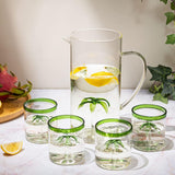 Palm Tree Pitcher & 4 Glasses Set Decanter with 4 Glasses 9oz by The Wine Savant - Elegant Glass Set, Great for Water Iced Tea, Sangria, Lemonade, and More! 1300ml 9" H by The Wine Savant - Vysn