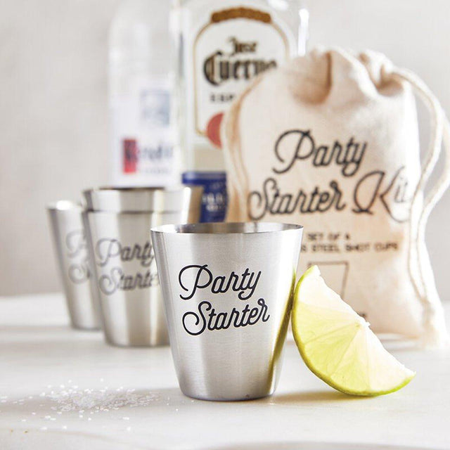 Party Starter Stainless Steel Shot Cups | Set of 4 in Gift Bag by The Bullish Store - Vysn