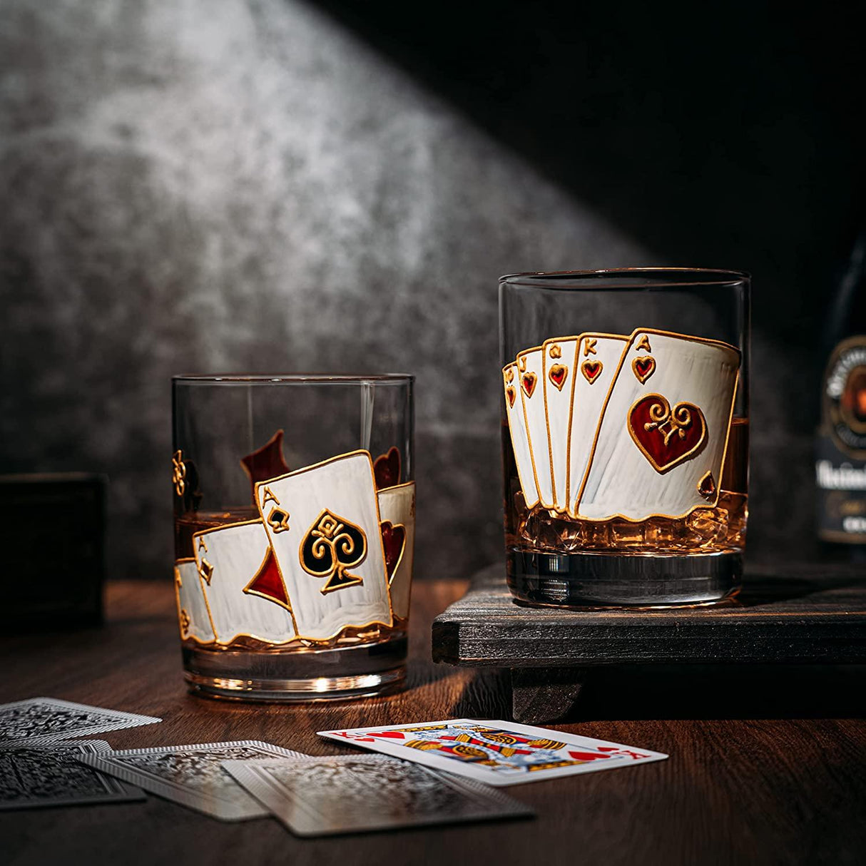 Playing Cards Drinking Glasses - Artisanal Hand Painted Players Casino Set of 2 Water, Wine & Whiskey Glasses - The Wine Savant - Crystal Glassware - Gift Idea for Him, Birthday, Housewarming - 12oz by The Wine Savant - Vysn