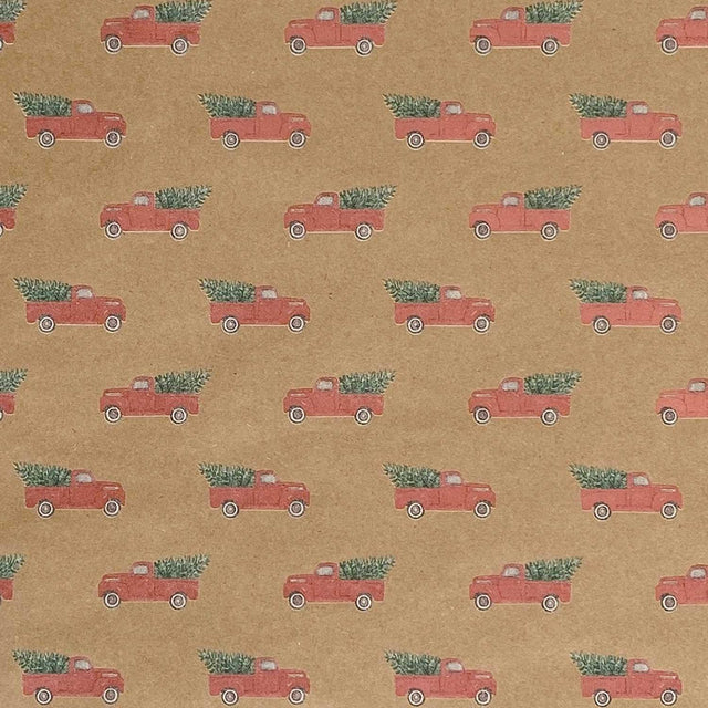 Red Pickup Truck Christmas Gift Wrap by Present Paper - Vysn