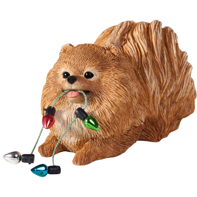 Sandicast Crouching Orange Pomeranian w/ Lights Christmas Dog Ornament by Present Paper - Vysn