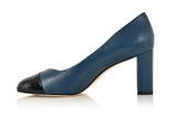 Sandra Indigo Blue Soft Lux Leather/ Black Soft Lux Leather Cap Toe by Joan Oloff Shoes - Vysn