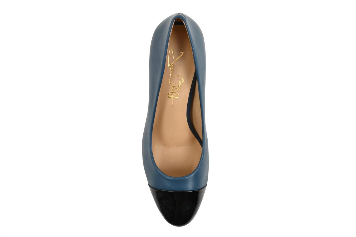 Sandra Indigo Blue Soft Lux Leather/ Black Soft Lux Leather Cap Toe by Joan Oloff Shoes - Vysn