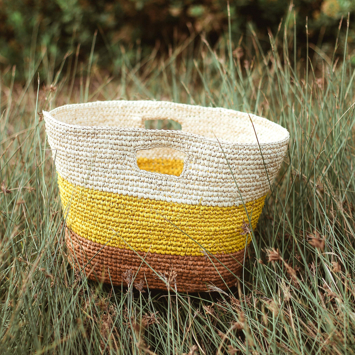 Sayan Raffia Tote Bag, in Yellow & Beige by BrunnaCo - Vysn