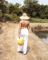 Sayan Raffia Tote Bag, in Yellow & Beige by BrunnaCo - Vysn