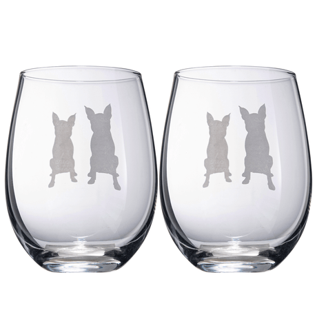 Set of 2 Boston Terrier Dog Stemless Wine Glasses - Boxwood, Boston Bull Terrier, American Gentleman Lover - for Him & Her - Dogs Silhouette - Etched Tumblers for Anniversary, Wedding, Gifts (18 OZ) by The Wine Savant - Vysn