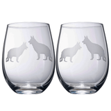 Set of 2 Dog Stemless German Shepherd Wine Glasses by The Wine Savant - Puppy & Doggy Lover for Him and Her Dogs Silhouette - Glass Gifts Etched Tumblers for Anniversary, Wedding, Home Bar Gifts by The Wine Savant - Vysn