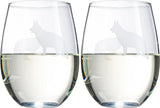 Set of 2 Dog Stemless German Shepherd Wine Glasses by The Wine Savant - Puppy & Doggy Lover for Him and Her Dogs Silhouette - Glass Gifts Etched Tumblers for Anniversary, Wedding, Home Bar Gifts by The Wine Savant - Vysn