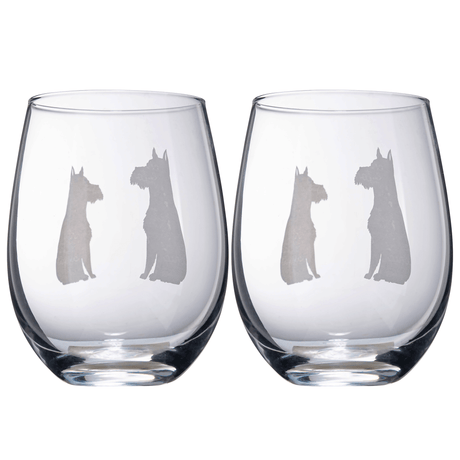 Set of 2 Dog Stemless Schnauzer Wine Glasses by The Wine Savant - Puppy & Doggy Lover for Him and Her Dogs Silhouette - Glass Gifts Etched Tumblers for Anniversary, Wedding, Bar Gifts Schnauzer Snout by The Wine Savant - Vysn