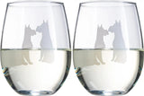 Set of 2 Dog Stemless Schnauzer Wine Glasses by The Wine Savant - Puppy & Doggy Lover for Him and Her Dogs Silhouette - Glass Gifts Etched Tumblers for Anniversary, Wedding, Bar Gifts Schnauzer Snout by The Wine Savant - Vysn