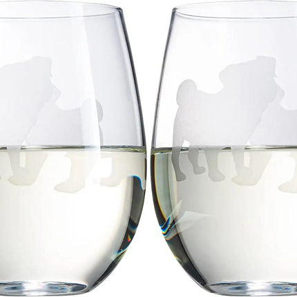 Set of 2 Pug Dog Stemless Wine Glasses by The Wine Savant - Good Doggy Puppy & Doggy Lover for Him & Her - Dogs Silhouette - Glass Gifts Etched Tumblers for Anniversary, Wedding, Home Bar Gifts by The Wine Savant - Vysn