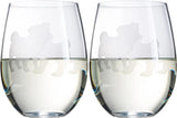 Set of 2 Pug Dog Stemless Wine Glasses by The Wine Savant - Good Doggy Puppy & Doggy Lover for Him & Her - Dogs Silhouette - Glass Gifts Etched Tumblers for Anniversary, Wedding, Home Bar Gifts by The Wine Savant - Vysn