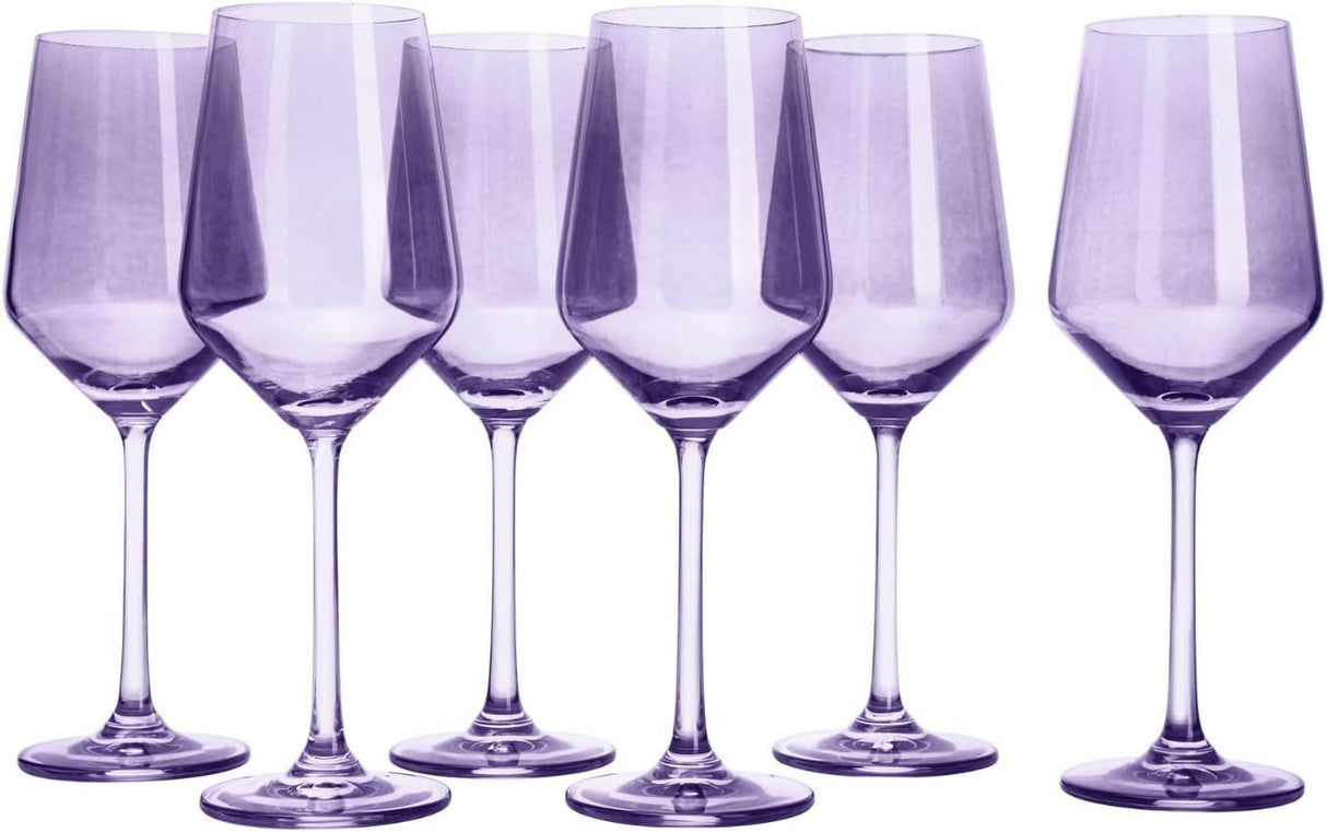 Set of 6 Colored Wine Glasses - 12 oz Hand Blown Italian Style Crystal Bordeaux Wine Glasses - Premium Stemmed Colored Glassware - Unique Drinking Glasses (6, Lavender Purple) by The Wine Savant - Vysn