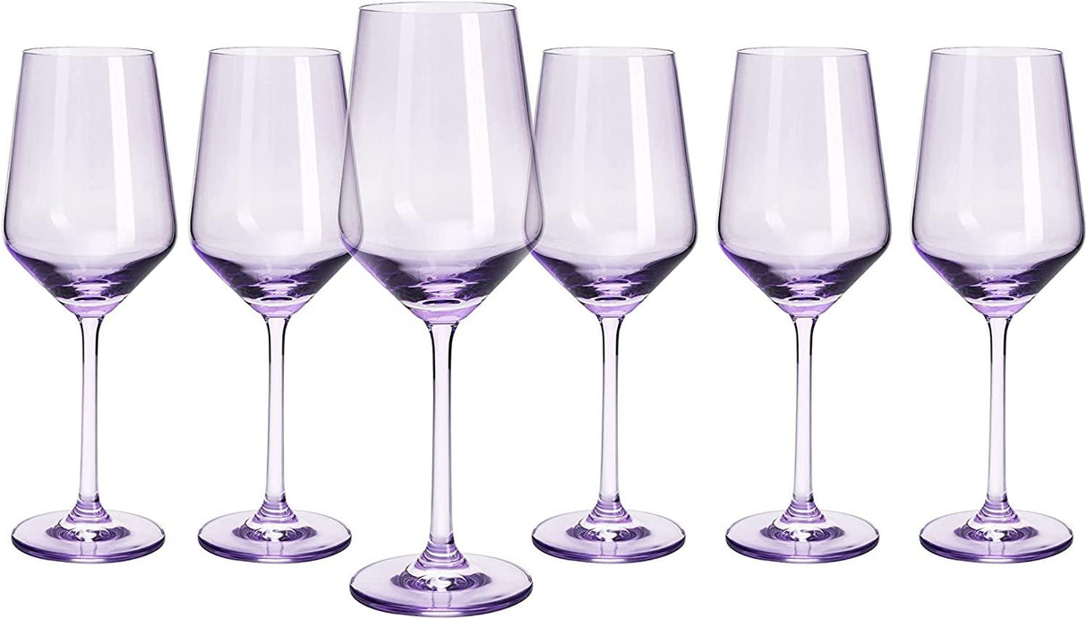 Set of 6 Colored Wine Glasses - 12 oz Hand Blown Italian Style Crystal Bordeaux Wine Glasses - Premium Stemmed Colored Glassware - Unique Drinking Glasses (6, Lavender Purple) by The Wine Savant - Vysn