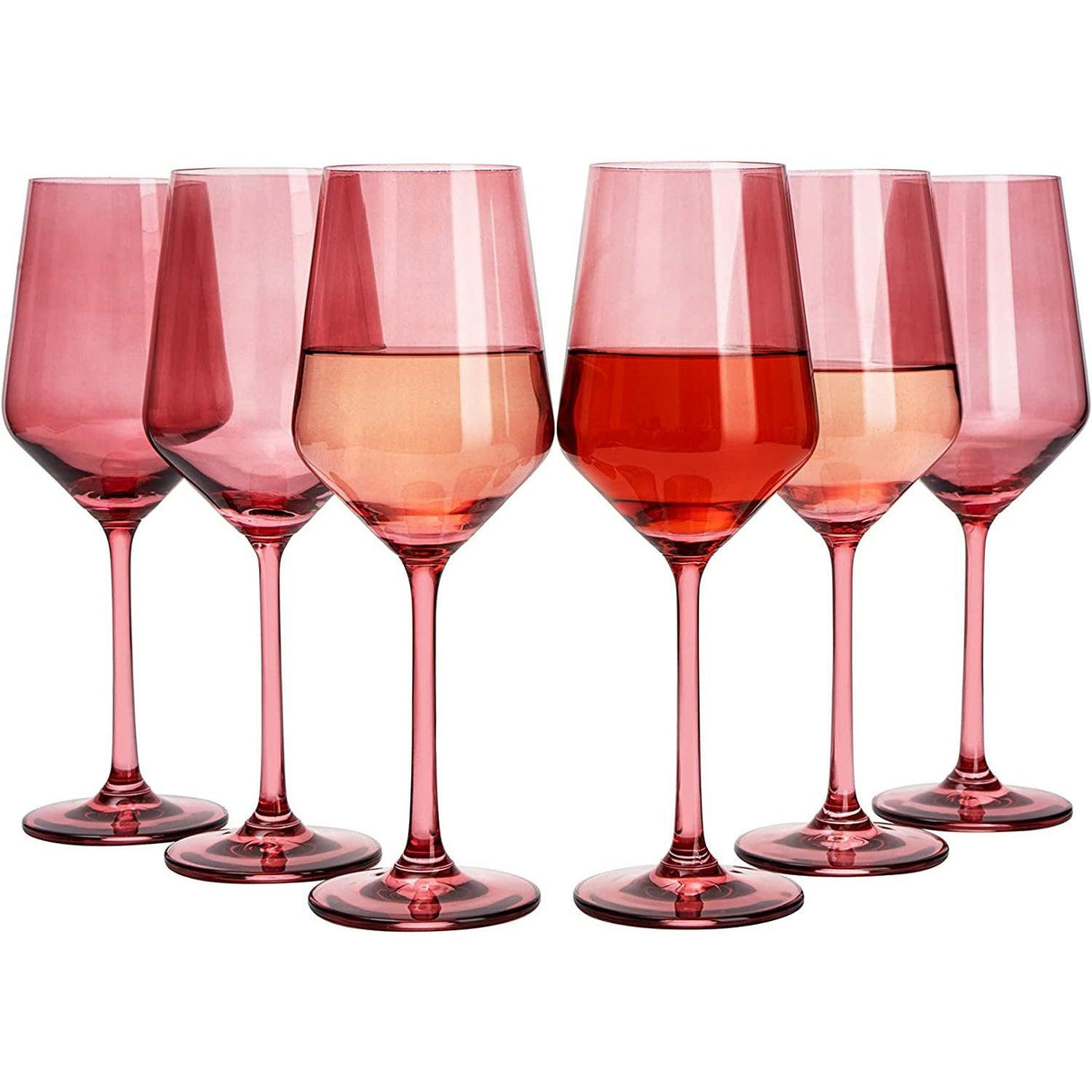 Set of 6 Colored Wine Glasses - 12 oz Hand Blown Italian Style Crystal Bordeaux Wine Glasses - Premium Stemmed Colored Glassware - Unique Drinking Glasses (6, Rose) by The Wine Savant - Vysn