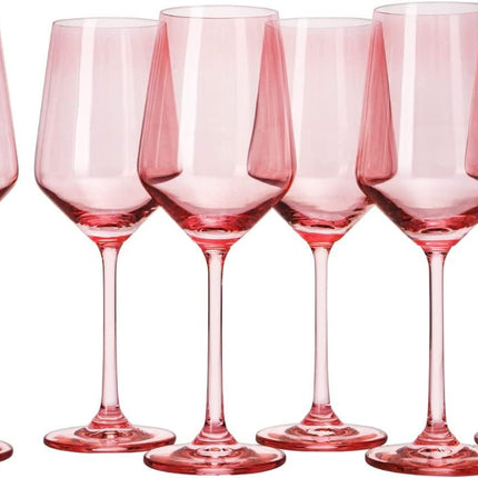 Set of 6 Colored Wine Glasses - 12 oz Hand Blown Italian Style Crystal Bordeaux Wine Glasses - Premium Stemmed Colored Glassware - Unique Drinking Glasses (6, Rose) by The Wine Savant - Vysn