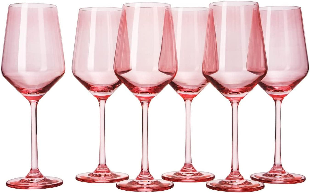 Set of 6 Colored Wine Glasses - 12 oz Hand Blown Italian Style Crystal Bordeaux Wine Glasses - Premium Stemmed Colored Glassware - Unique Drinking Glasses (6, Rose) by The Wine Savant - Vysn