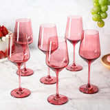 Set of 6 Colored Wine Glasses - 12 oz Hand Blown Italian Style Crystal Bordeaux Wine Glasses - Premium Stemmed Colored Glassware - Unique Drinking Glasses (6, Rose) by The Wine Savant - Vysn