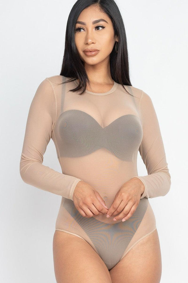 Sexy Sheer Mesh Long Sleeve Bodysuit - VYSN