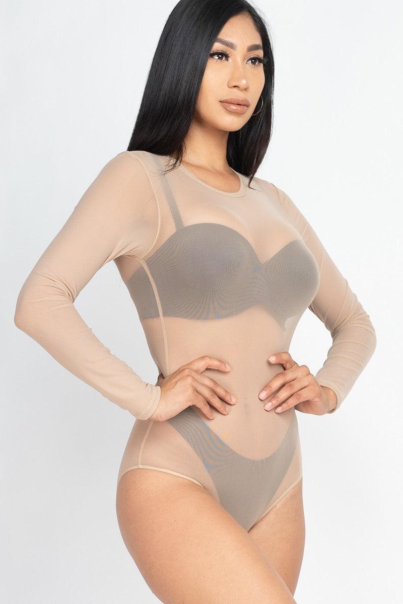 Sexy Sheer Mesh Long Sleeve Bodysuit - VYSN