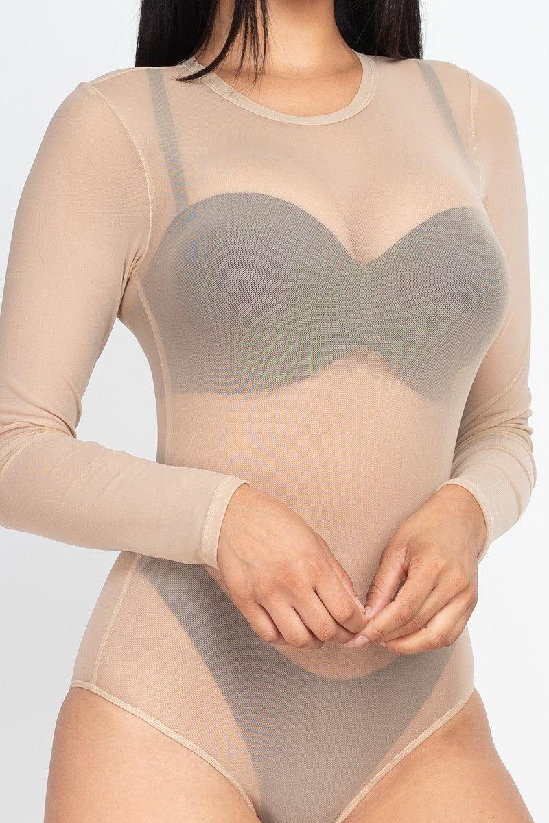 Sexy Sheer Mesh Long Sleeve Bodysuit - VYSN