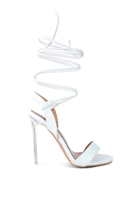 Sheeny Clear Stiletto Lace Up Sandal by Blak Wardrob - Vysn