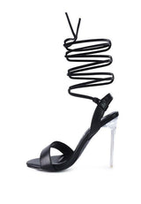 Sheeny Clear Stiletto Lace Up Sandal by Blak Wardrob - Vysn