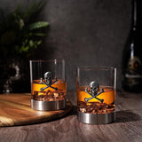 Skull & Skeleton Crossbones Pewter Whiskey & Wine Drinking Glasses - 11oz Set of 2 - Water, Rum, Brandy & Scotch Glass, Elegant, Skeleton Crystal Cup, Gifts for Men & Women, Old Fashioned Glass by The Wine Savant - Vysn