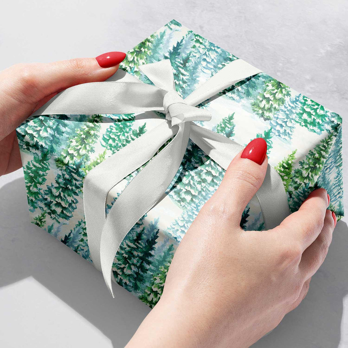 Snowy Trees Christmas Gift Wrap by Present Paper - Vysn