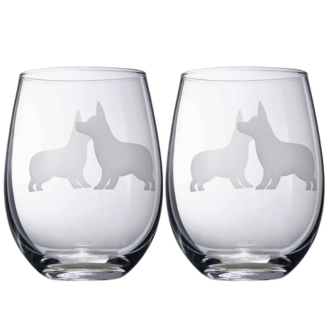 Stemless Wine Glasses Set of 2 by The Wine Savant - Puppy & Dog Lover Glass Gifts Etched Tumblers for Anniversary, Wedding, Home Bar Gifts (Corgi) by The Wine Savant - Vysn