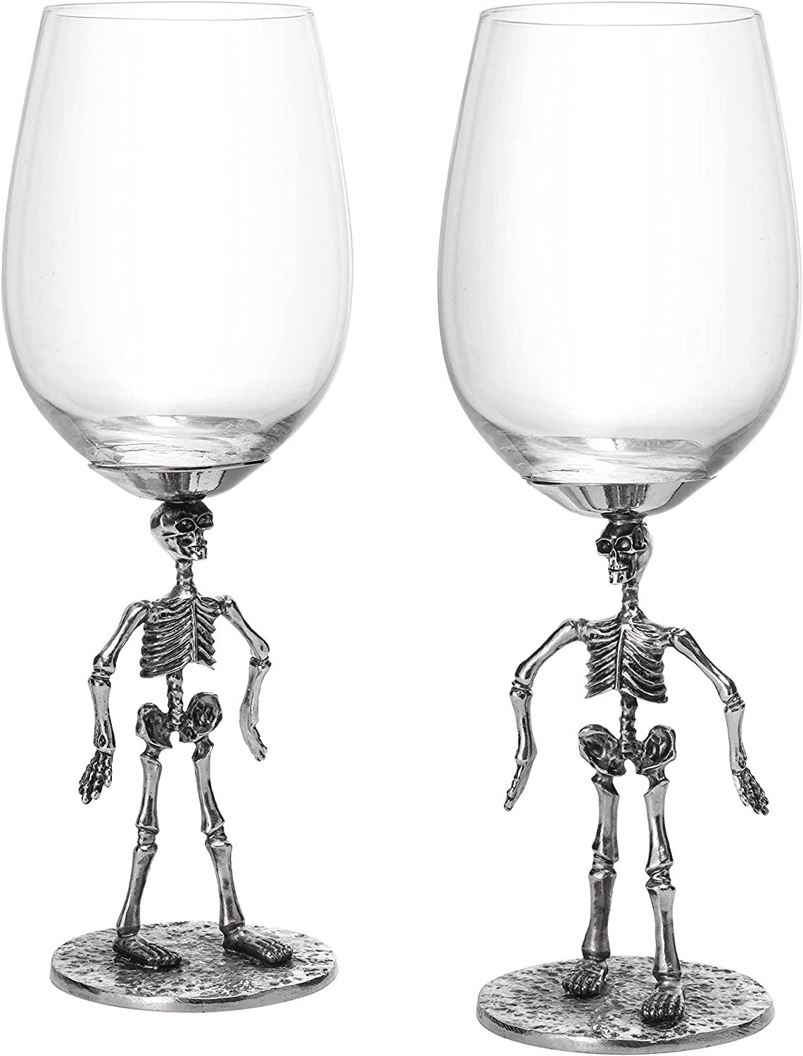 Stemmed Skeleton Wine Glass Set of 2 by The Wine Savant - 12oz Skeleton Glasses 10" H, Goth Gifts, Skeleton Gifts, Skeleton Decor, Spooky Wine Gift Set, Perfect for Halloween Themed Parties by The Wine Savant - Vysn