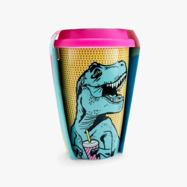 T-Rex Ceramic Double Wall Travel Mug in Pop Art Multicolor by The Bullish Store - Vysn