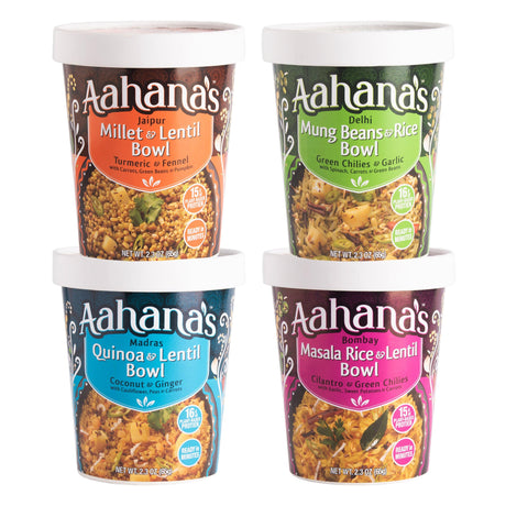 The Four Pack Lentil and Grain Bowls! (Khichdi) - Gluten-Free, 16g Plant-Based Protein, Vegan, NON-GMO, Ready-to-Eat (2.3oz., Pack of 4) by aahanasnaturals.com - Vysn