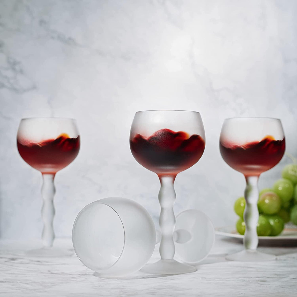 The Wine Savant Aesthetic Cloud Elegant Crystal Wine & Water Glasses, Hand Blown, Premium Trendy Sand Blasted Glasses - Stemmed Red White Wine Glasses, 100% Lead-Free - Pinot Noir - 7 oz Rim by The Wine Savant - Vysn