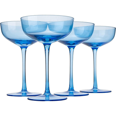 The Wine Savant Colored Coupe Glass | 7oz | Set of 4 Colorful Champagne & Cocktail Glasses, Fancy Manhattan, Crystal Martini, Cocktails Set, Margarita Bar Glassware Gift, Vintage (Blue) by The Wine Savant - Vysn