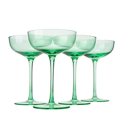 The Wine Savant Colored Coupe Glass | 7oz | Set of 4 Colorful Champagne & Cocktail Glasses, Fancy Manhattan, Crystal Martini, Cocktails Set, Margarita Bar Glassware Gift, Vintage (Green) by The Wine Savant - Vysn