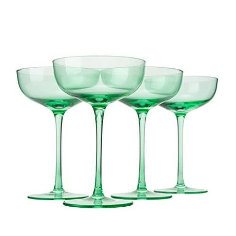 The Wine Savant Colored Coupe Glass | 7oz | Set of 4 Colorful Champagne & Cocktail Glasses, Fancy Manhattan, Crystal Martini, Cocktails Set, Margarita Bar Glassware Gift, Vintage (Green) by The Wine Savant - Vysn