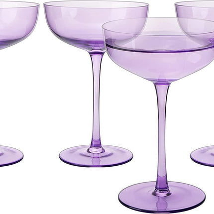 The Wine Savant Colored Coupe Glass | 7oz | Set of 4 Colorful Champagne & Cocktail Glasses, Fancy Manhattan, Crystal Martini, Cocktails Set, Margarita Bar Glassware Gift, Vintage (Lavender Purple) by The Wine Savant - Vysn
